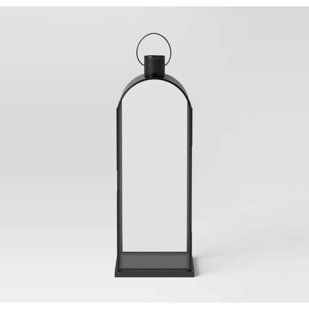 Threshold Metal Portable Lantern Tempered Glass Pillar Candle Black Tall- NIB